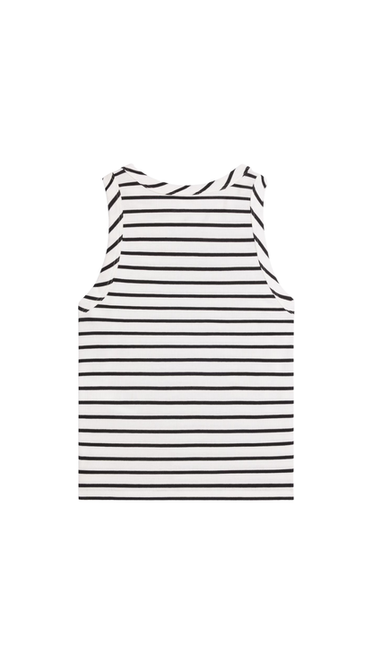 Triomphe Tank Top In Off White / Black Striped Silk Jersey