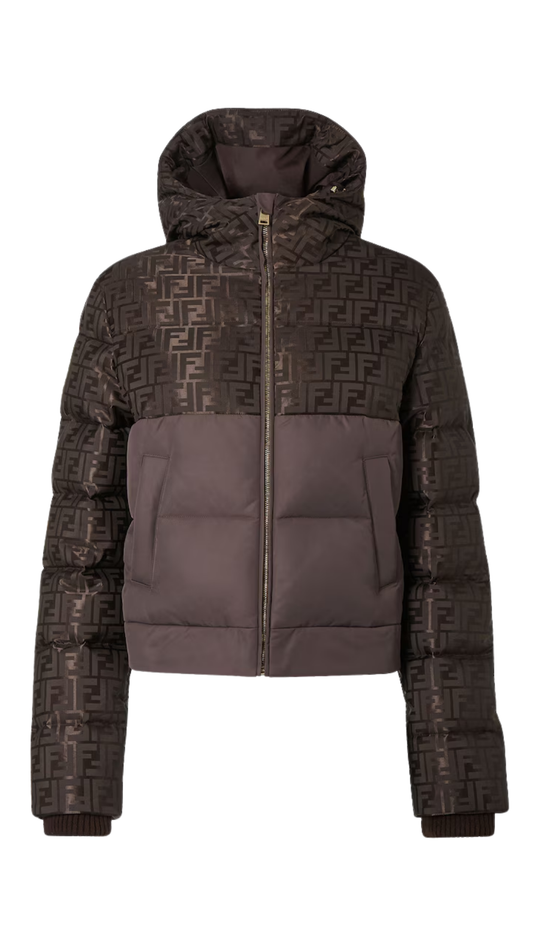 Puffer Jacket in Brown FF Nylon Puffer Jacket