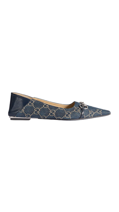 Vittoria Ballerina in Dark Blue GG Washed Denim