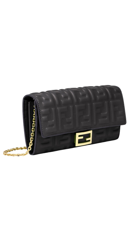 Baguette Continental Wallet With Chain in Black