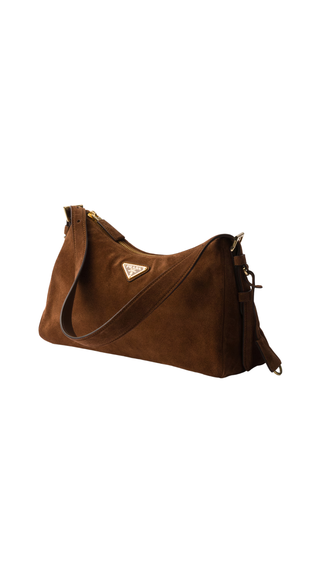 Prada Aimée Medium in Cocoa Brown Suede Shoulder Bag