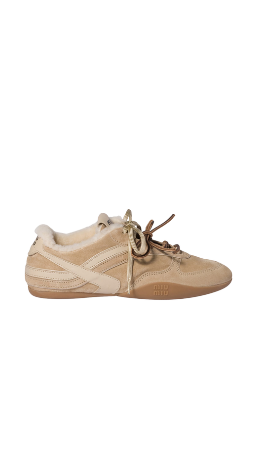 Gymnasium Suede and Shearling Sneakers in Desert Beige