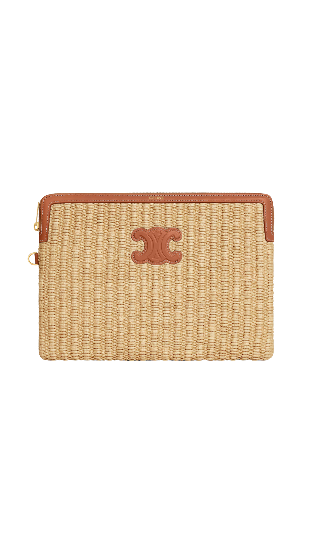 Small Pouch With Strap In Raffia Effect Textile And Calfskin