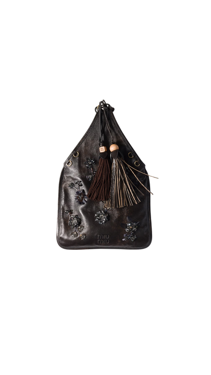 Embroidered Nappa Leather Handbag in Coffee