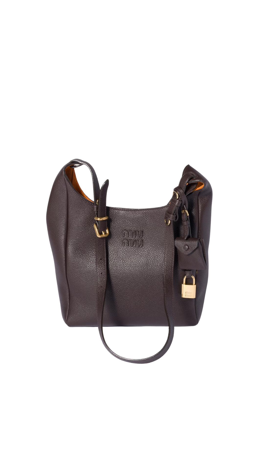 Leather Bucket Bag in Dark Brown/Papaya