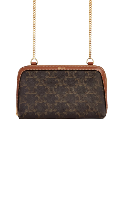 Clutch On Chain In Triomphe Canvas And Lambskin in Tan
