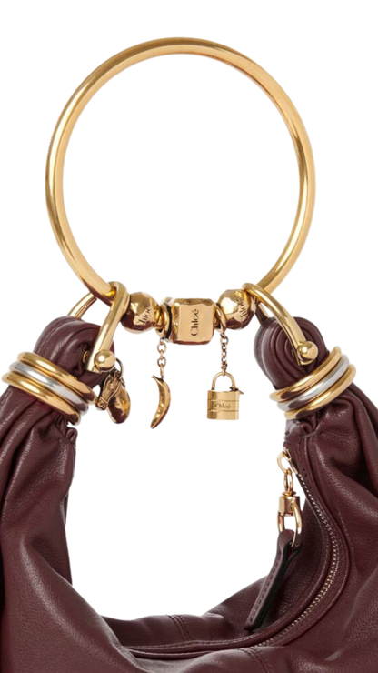 Small Bracelet Hobo Bag In Grenat Grained Leather