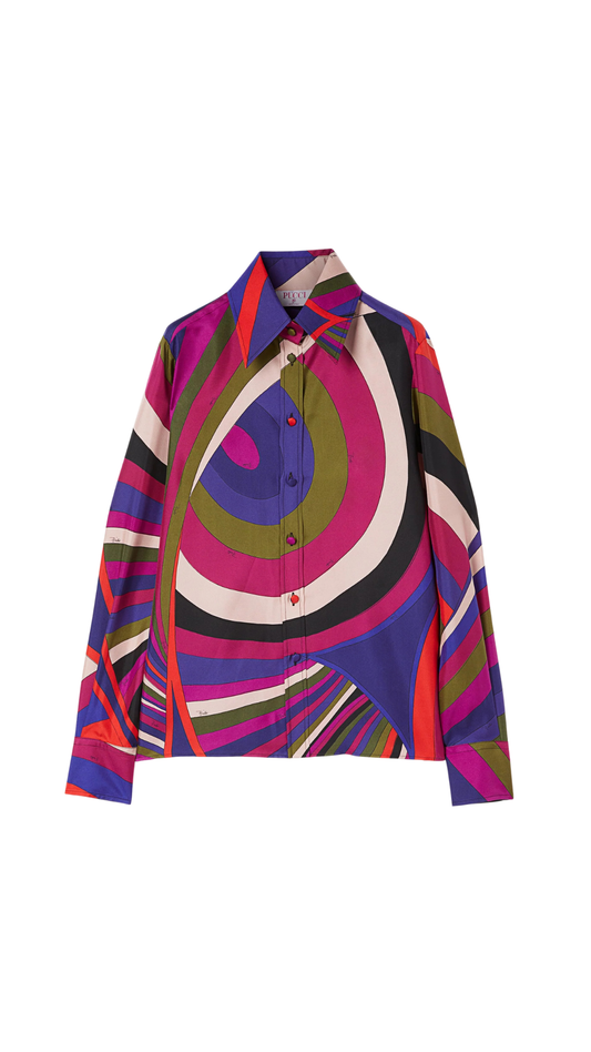 Iride Print Silk Twill Shirt in Multicolor