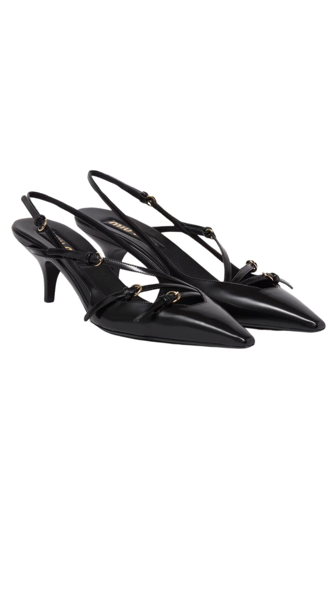 Brushed Leather Slingbacks with Buckles in Black