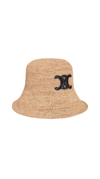 Triomphe Bucket Hat In Honey Raffia