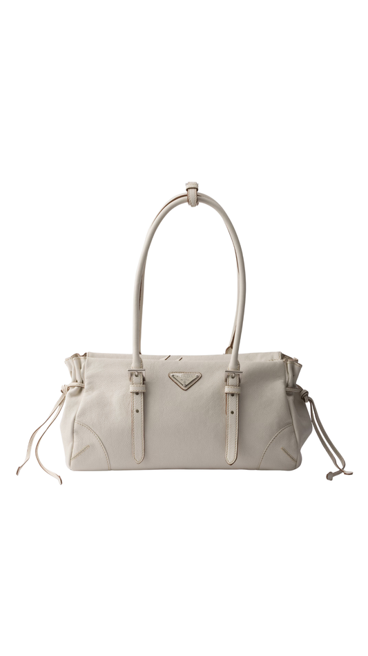 Bonnie Medium Antiqued Leather Tote Bag in Chalk White