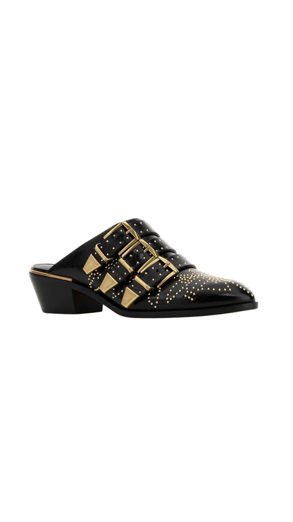 Mules de tacón con tachuelas Susan en negro