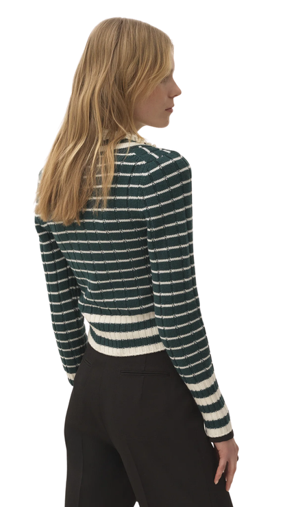 V-Neck Fitted Sweater in a Merino Wool Knit in Green
