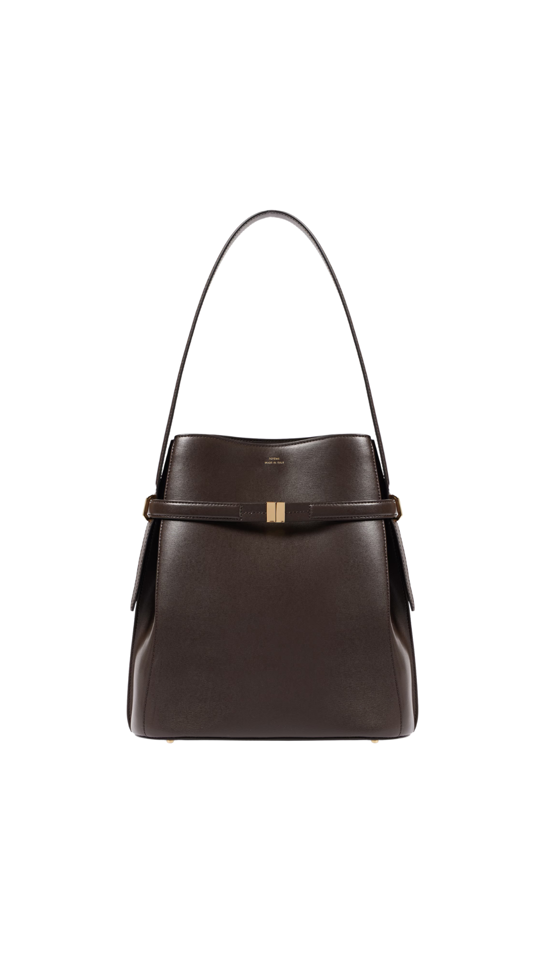 Belted Leather Bucket Bag in Brown