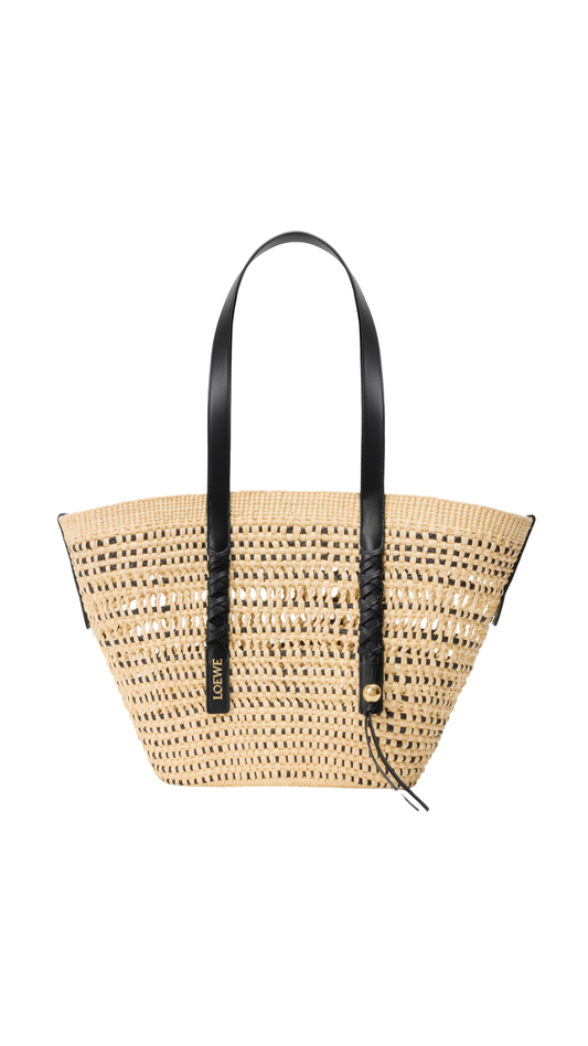 Medium Braid Basket In Iraca Palm And Calfskin