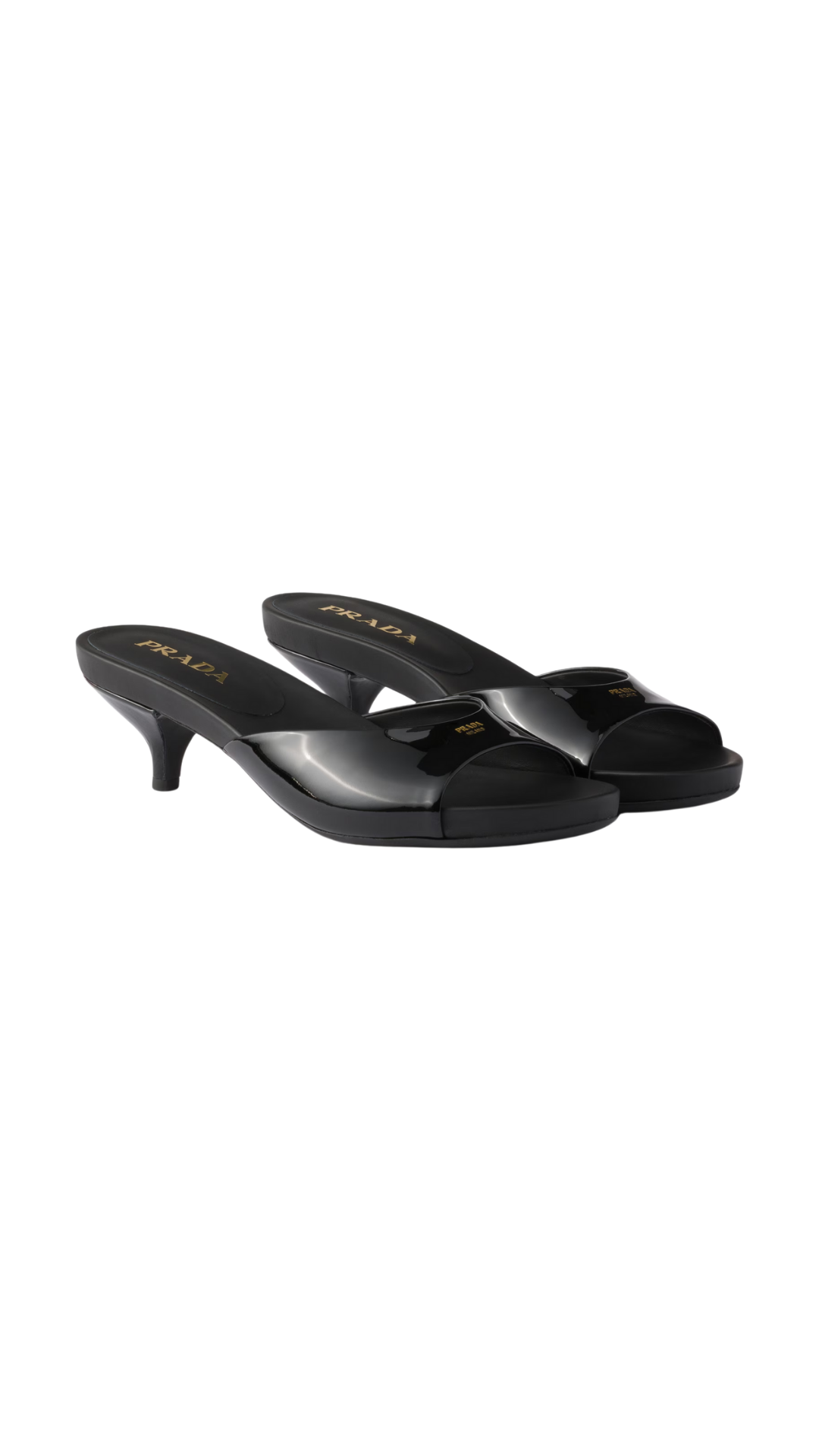 Patent Leather Kitten Heel Sandals in Black