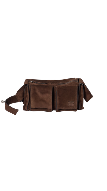 Utilitaire in Dark Brown Suede Shoulder Bag