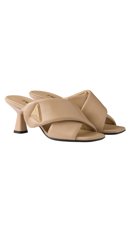 Padded Nappa Leather Sandals in Sand Beige