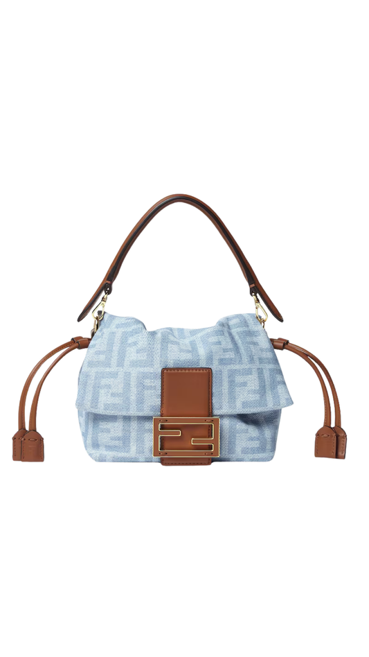 Mamma Baguette Small in Light Blue FF Denim Mini Bag