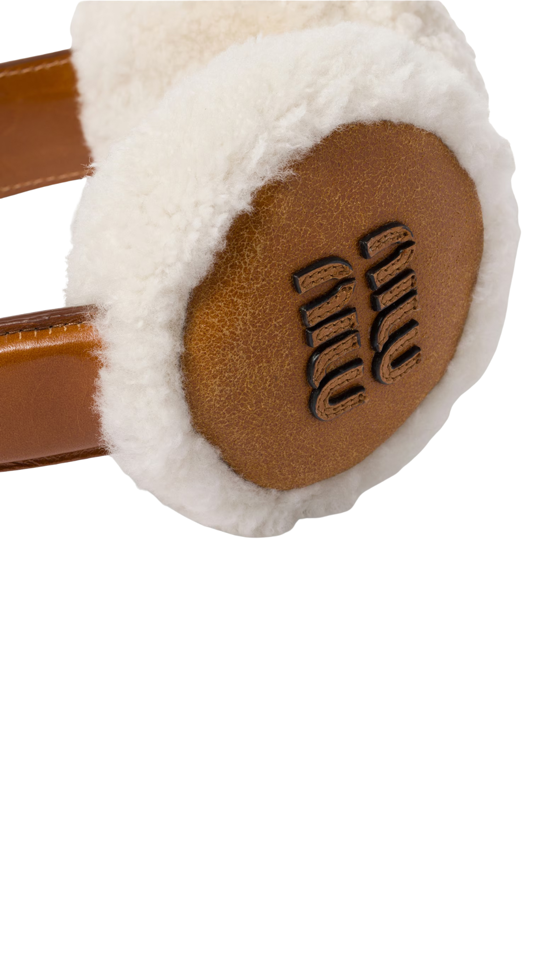 Brown Leather-Shearling Logo Earmuffs