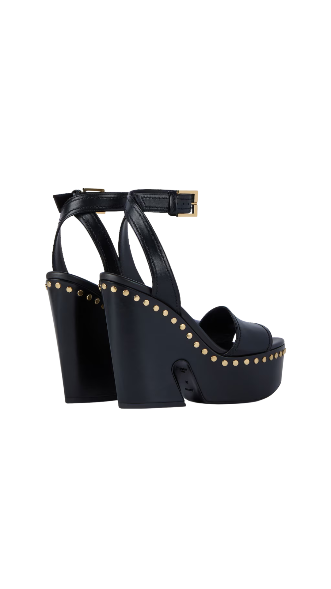 Clog Platform Sandals in Black Leather with Studs Detail