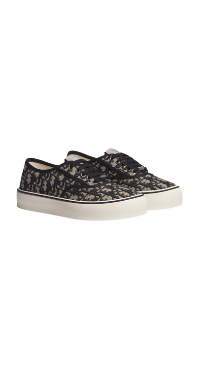 Saltwind Sneaker in Beige and Blue Dior Oblique Embroidered Cotton