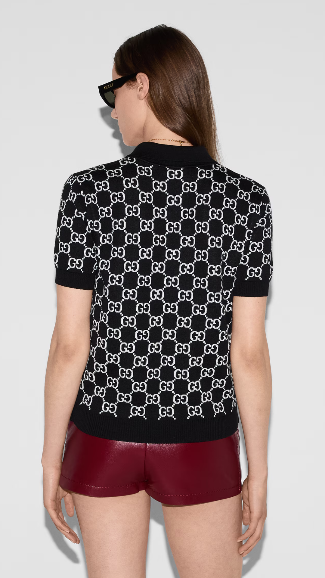 Polo de Jacquard de Lana con GG Reversible en Negro