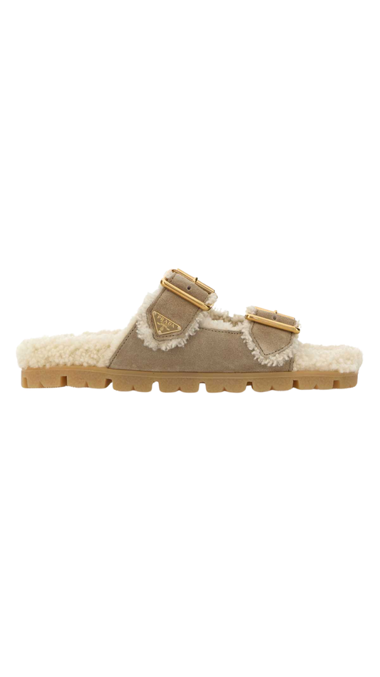 Slippers in Beige Pelle Scamosciata