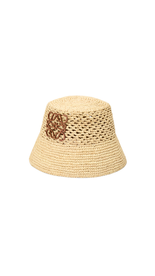Anagram Bucket Hat In Raffia And Calfskin in Natural