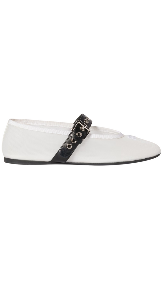 Mesh Fabric Ballerinas in White
