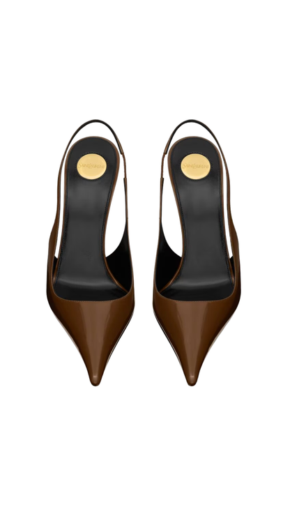 Vendome Slingback Pumps In Soil Brown Glazed Leather