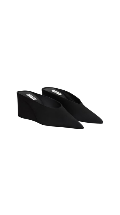 Cube Wedge Mules In Black Suede