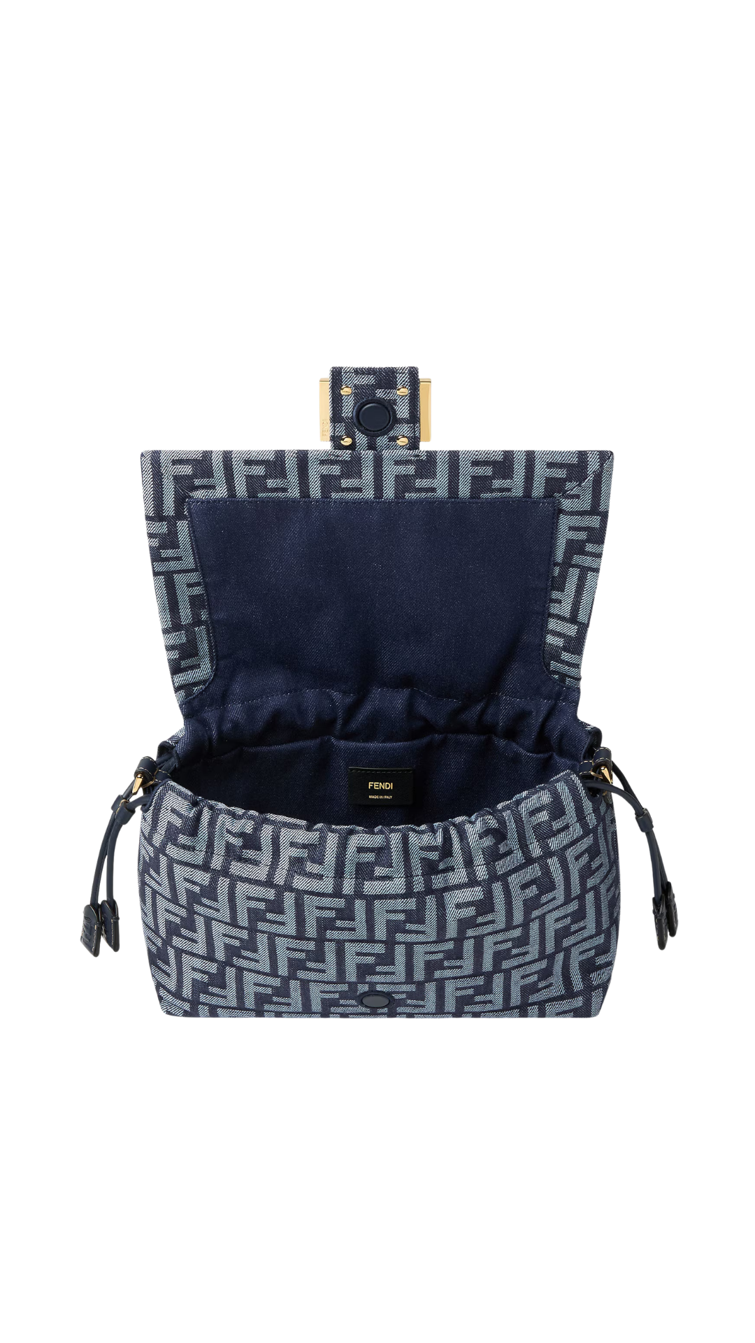 Bolso Mamma Baguette Mediano de jacquard FF con efecto denim azul oscuro