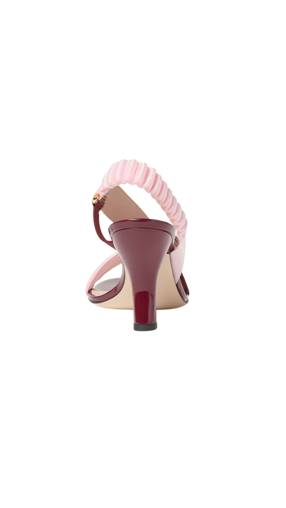 Iconic Colibrì Burgundy Leather and Multicolor Fabric Sandals