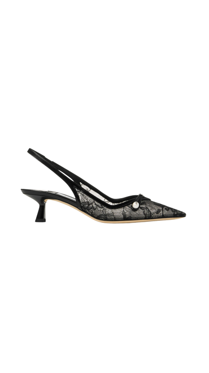 Amita 45mm in Black Jimmy Choo Lace and Spazzolato Pumps