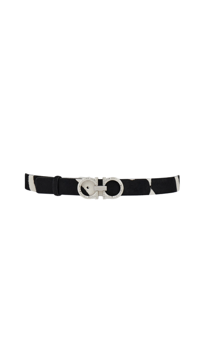Adjustable Gancini Belt in White/Black