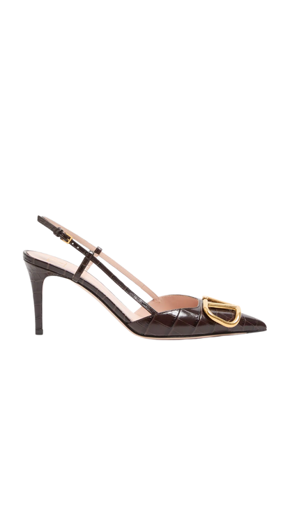 Vlogo Signature Slingback Pumps In Oak Brown 80MM Printed Calfskin