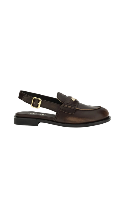Brushed leather slingback loafers in Ebony