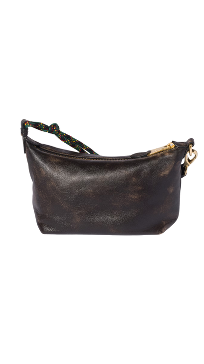Leather Pouch in Coffee Brown/Green