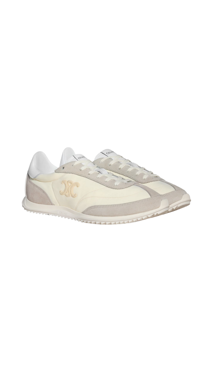 Celine Racer - Low Top Sneaker With Triomphe In Vanilla Nylon, Suede Calfskin And Calfskin