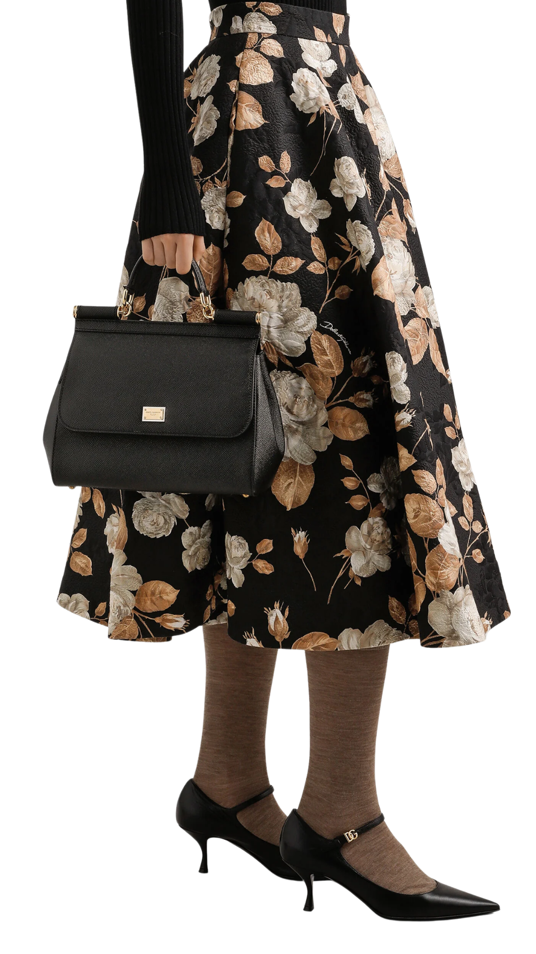 Bolso grande Sicily en piel de becerro Dauphine en negro