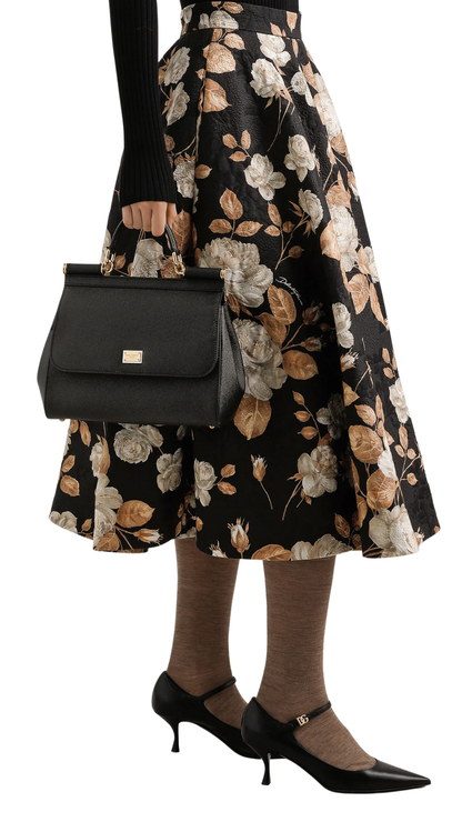 Bolso grande Sicily en piel de becerro Dauphine en negro