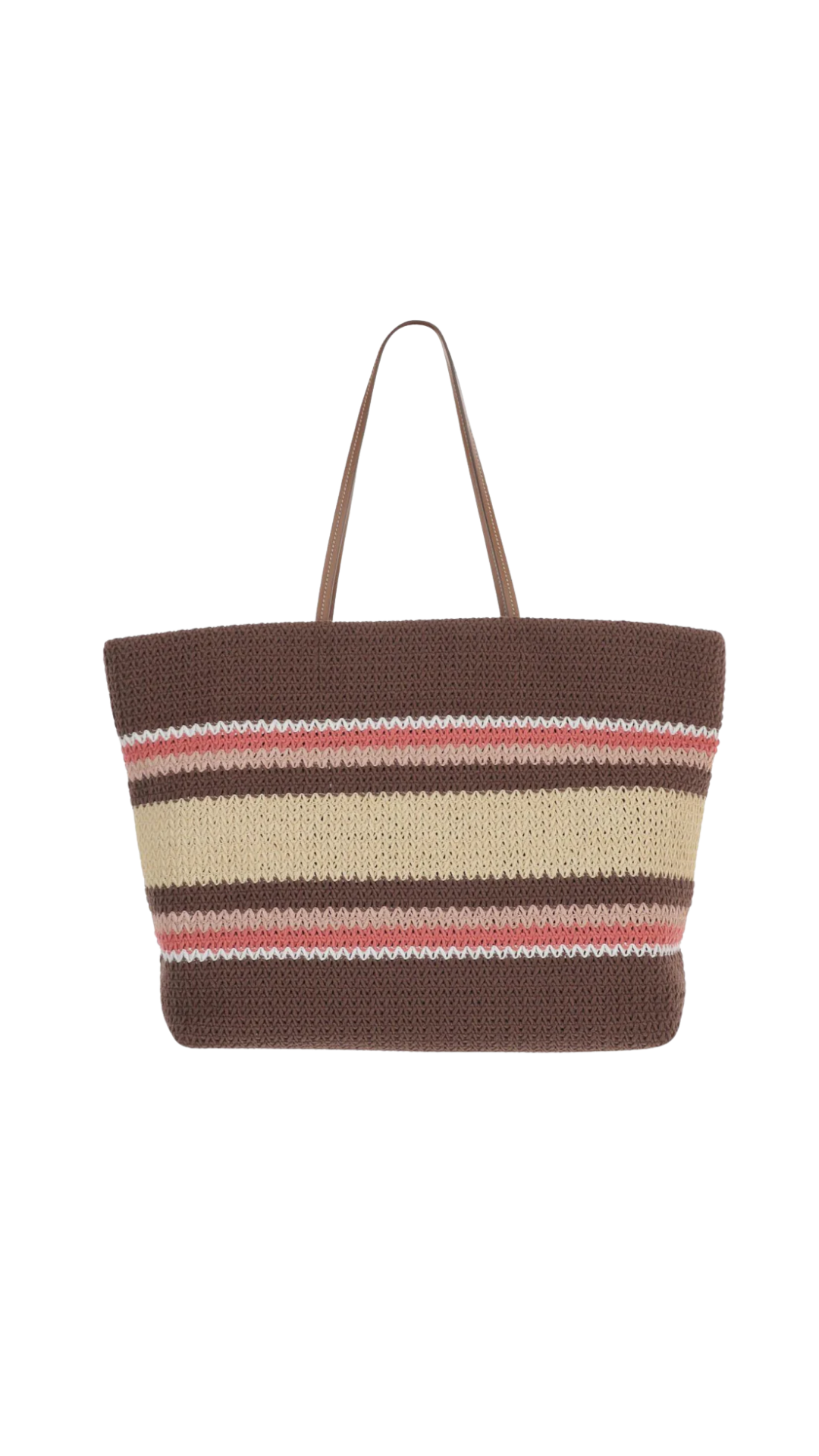 Raffia-Effect Woven Tote Bag in Tobacco/Strawberry/Natural