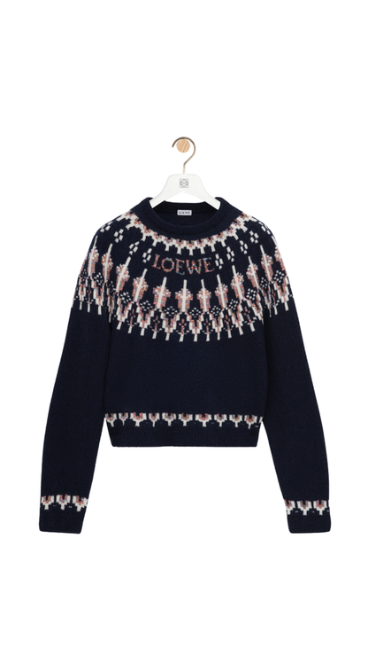 Sweater in Navy/Multicolor Wool Blend