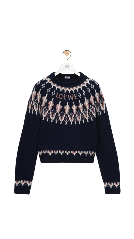 Sweater in Navy/Multicolor Wool Blend