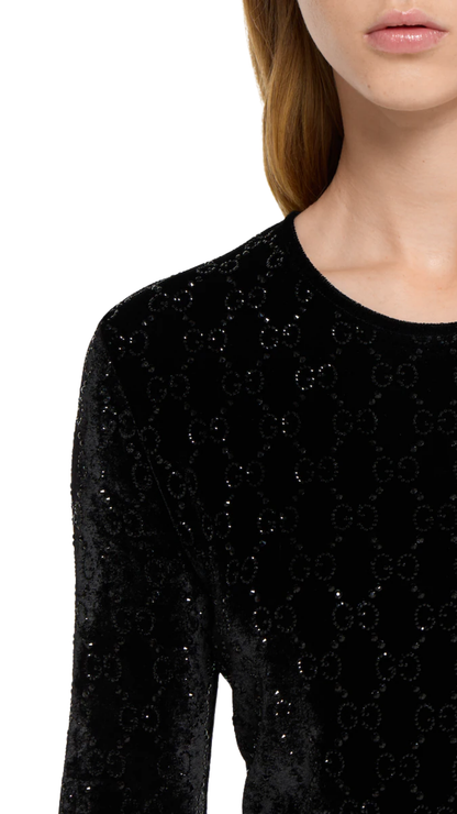 Embroidered Stretch Chenille Top in Black