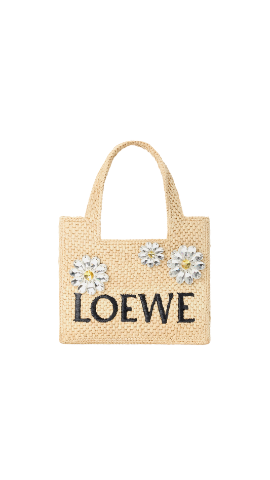 Mini Loewe Font Tote In Raffia