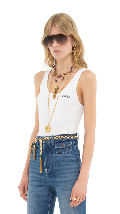 Logo Tank Top in White Jersey