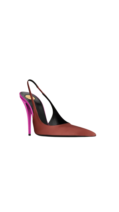 Deroche Slingback Pumps In Dark Ruggine & Orchid Fuchsia Satin Crepe