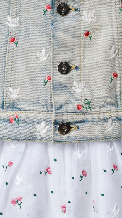 Dioramour Embroidered Jacket in Light Blue Cotton Denim